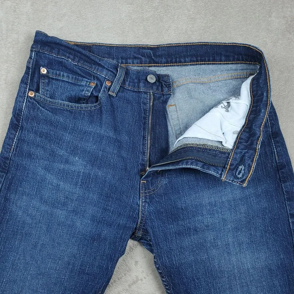 Levis 505 Jeans Mens 34x32 Blue Medium Wash Straight Stretch Zip Fly Denim